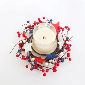 Patriotic red white and blue berry star wreath centerpiece for Independence Day decor