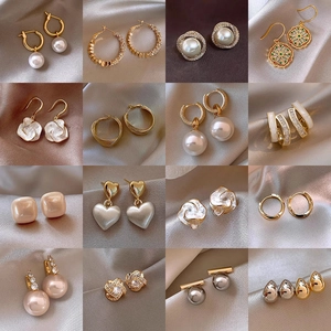 Alloy Rhinestone Artificial Pearl Earrings With 925 Sterling Silver Earring Post Elegant Butterfly Heart Geometric For Women