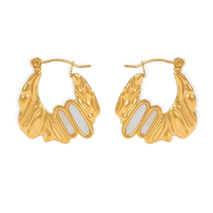 Chic 18k gold plated stainless steel irregular shell earrings with rippled texture