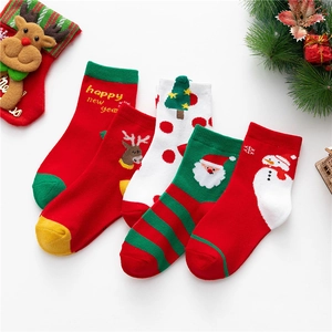 Christmas Socks Cotton Knit Cartoon Santa Reindeer Pattern Mid Tube Festive Holiday Warm For Kids Boys Girls Students