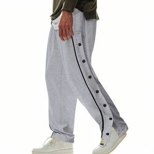Pantalon de jogging gris pour homme avec bandes latérales à boutons-pression noirs