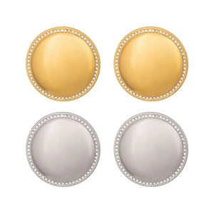 Minimalist 18K gold plated and silver round stud earrings with sparkling crystal border