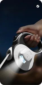 Detail view of retractable dog leash with high brightness LED light for night walking