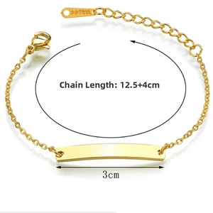 Detail view of gold stainless steel bar bracelet with adjustable 12.5cm plus 4cm chain length