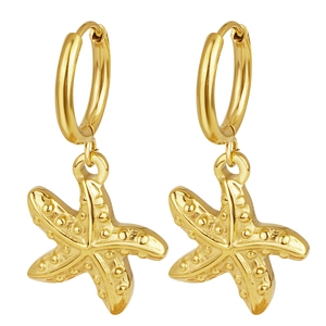 Polished gold starfish hoop earrings crafted in stainless steel for beach vacations