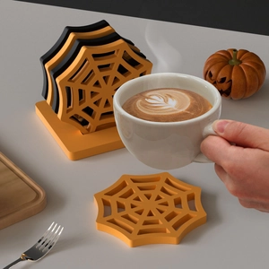 Halloween spider web coasters set with storage base for festive table decoration