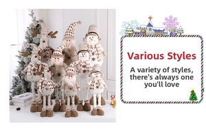 Detailed view of Christmas plush dolls featuring reindeer and snowman with knit scarves