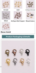 Lobster clasps in seven assorted metal platings including KC gold and antique bronze