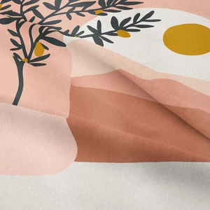 Bohemian tapestry with abstract botanical print in warm earth tones for room wall decor