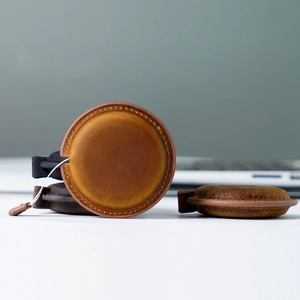 Handmade crazy horse leather mini measuring tape in brown and black leather cases
