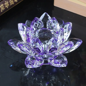 Exquisite purple crystal lotus flower figurine with multifaceted glass for home decoration