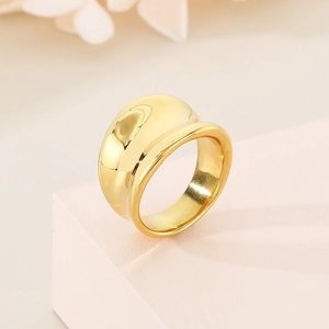 Minimalist vintage style 18K gold chunky dome ring with a polished mirror finish