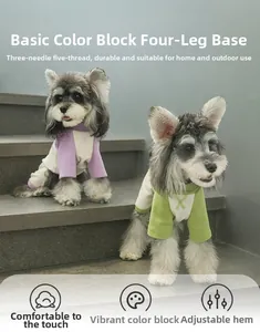 Detail of contrast color dog jumpsuit with reinforced seams and adjustable hem design