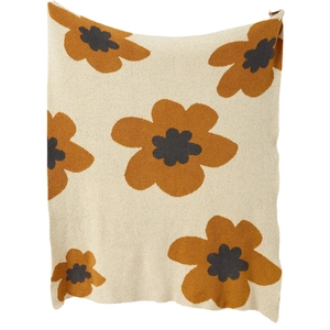 Nordic knitted blanket with large sunflower pattern for sofa and nap in cream and yellow