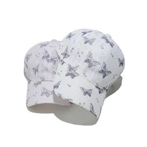 Lace baseball cap with purple butterfly pattern and breathable mesh for sun protection
