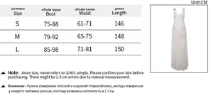 Size chart detail for autumn mesh A-line long dress with measurements for S, M, and L sizes