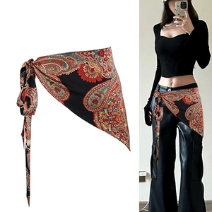 Bohemian paisley print fabric waist scarf belt with tassel ties for summer dresses