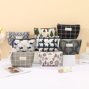 Canvas cosmetic bag portable multi-pattern storage pouch cute pencil case for daily use
