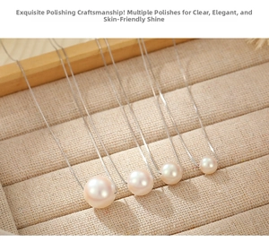 Detailed comparison of four sizes of pink round shell pearl necklaces on S925 silver chains