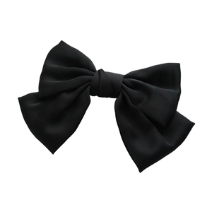 Elegant black satin fabric double-layered bow hair clip shown on a white background
