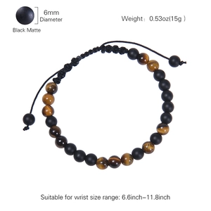 Bracelet code Morse I Love You avec pierres mates noires de 6mm et perles oeil de tigre