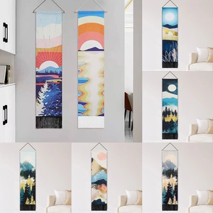 Landscape Tapestry Wall Hanging Cotton Linen With Tassels And Wooden Rod Nordic Abstract Forest Mountain Home Decor