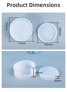 Detailed dimensions of round silicone storage box mold set for DIY resin craft casting