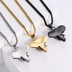 Three Buddhist elephant pendant necklaces in silver gold and black stainless steel