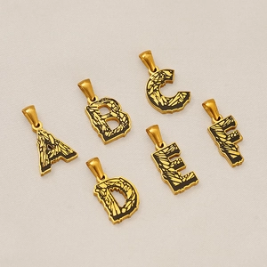 Initial Alphabet Anhänger Halskette 18K Vergoldet Edelstahl Rindenstruktur Emaille Vintage Luxus Schmuck Damen