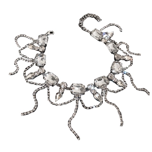 Elegant silver tassel necklace with oversized rectangular crystals and sparkly fringe design