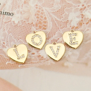 Pendentifs cœur lettres LOVE dorés avec zircons pour la fabrication de bijoux DIY