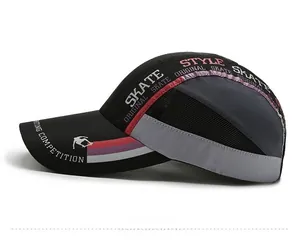 Side view of breathable mesh panel and skate graphics on quick-dry baseball cap