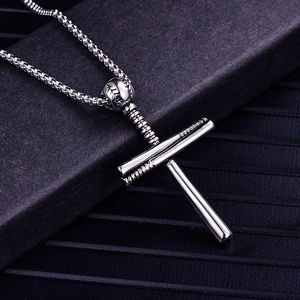 Vintage silver baseball cross pendant necklace with box chain for sports lovers