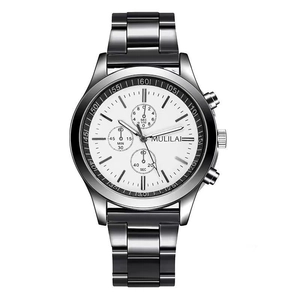 Montre chronographe pour homme en acier inoxydable argenté et noir avec cadran blanc chic