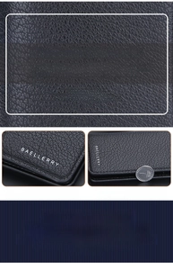Detail view of lychee texture leather wallet showing ultra-slim design and ID window