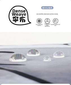Macro detail of waterproof nano-coating on grey umbrella surface showing water droplets