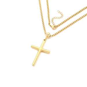Minimalist gold plated stainless steel cross pendant necklace with a durable box chain link