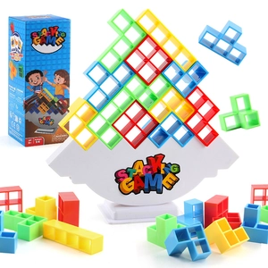 Colorful balancing stacking game with tetris blocks and base for ages 3 and up