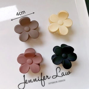 Set of four 4cm matte flower hair clips in coffee, beige, pink and black colors