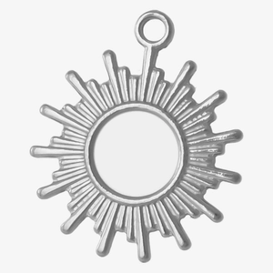 Close-up of polished 304 stainless steel sun pendant charm with radiating rays