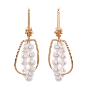 Geometric gold alloy pearl drop earrings with elegant double-circle faux pearls for women