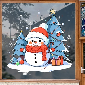 Christmas snowman and tree window stickers for festive holiday glass decoration