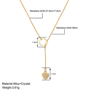 Vintage gold Y-shaped necklace with hollow heart crystal pendant and circular loop