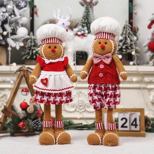 Christmas Gingerbread Man Chef Plush Figurines, Holiday Home Decoration Props for Countertops