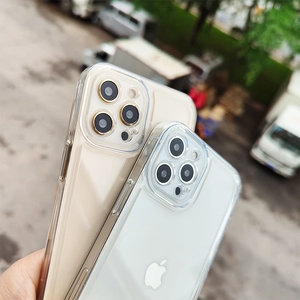Macro detail of transparent silicone phone case with metal lens protection on iPhone