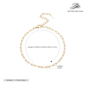 Detailed size measurement of 925 sterling silver golden paperclip chain with dimensions