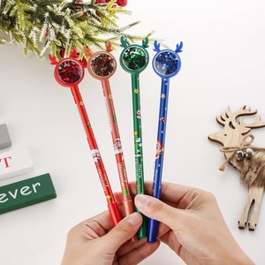 Creative Christmas reindeer pens with sequins and festive illustrations in four colors