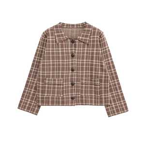 Women Retro Plaid Knitted Cardigan Lapel Button Down Long Sleeve Casual Sweater Coat With Pockets