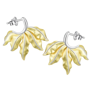 Orecchini a cerchio a foglia in argento sterling S925 con finitura oro e argento spazzolato