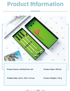 Detail view of mini golf club pen gift set in 24.5x10.4x3.5cm presentation box